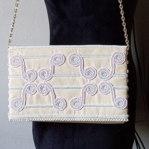 Vintage WALBAXG British Hong Kong Hand Beaded Leather Shoulder Bag Clutch Purse. - Picture 1 of 16